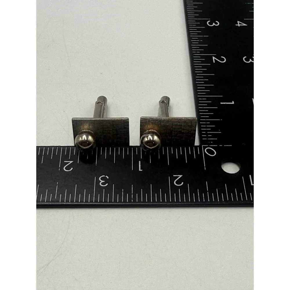 Vintage Silver Tone Textured Rectangular Cufflinks with Ball Accent Toggle Back